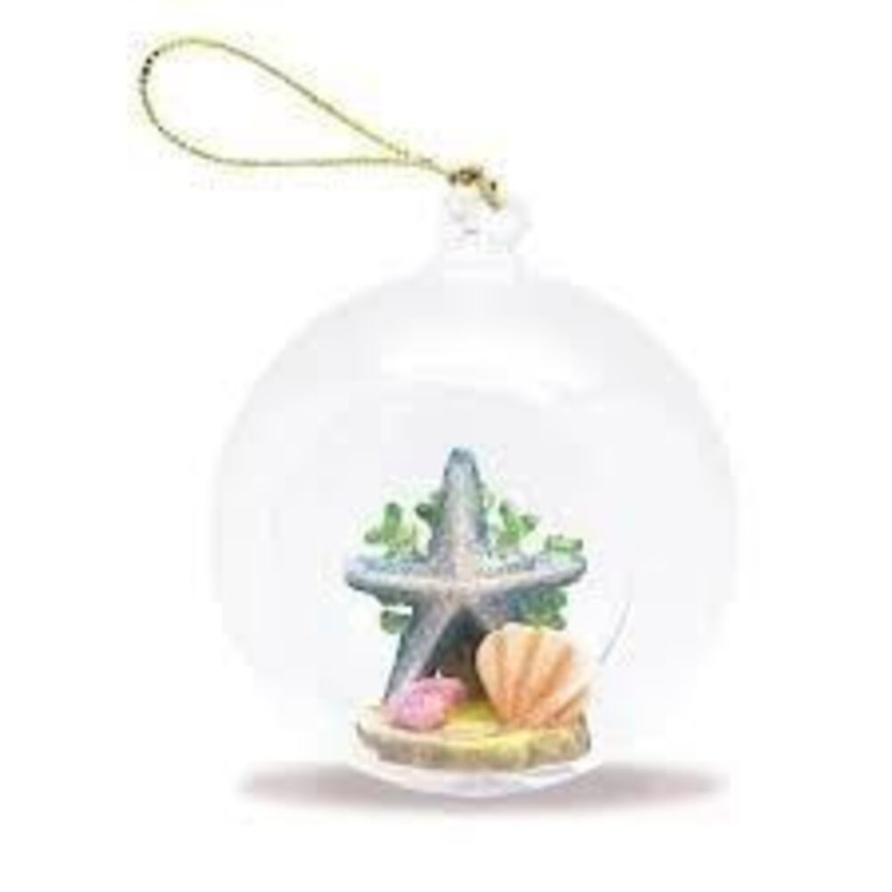 Island Heritage Hand-Painted Shimmer Starfish Shells Under Sea Globe Ornament